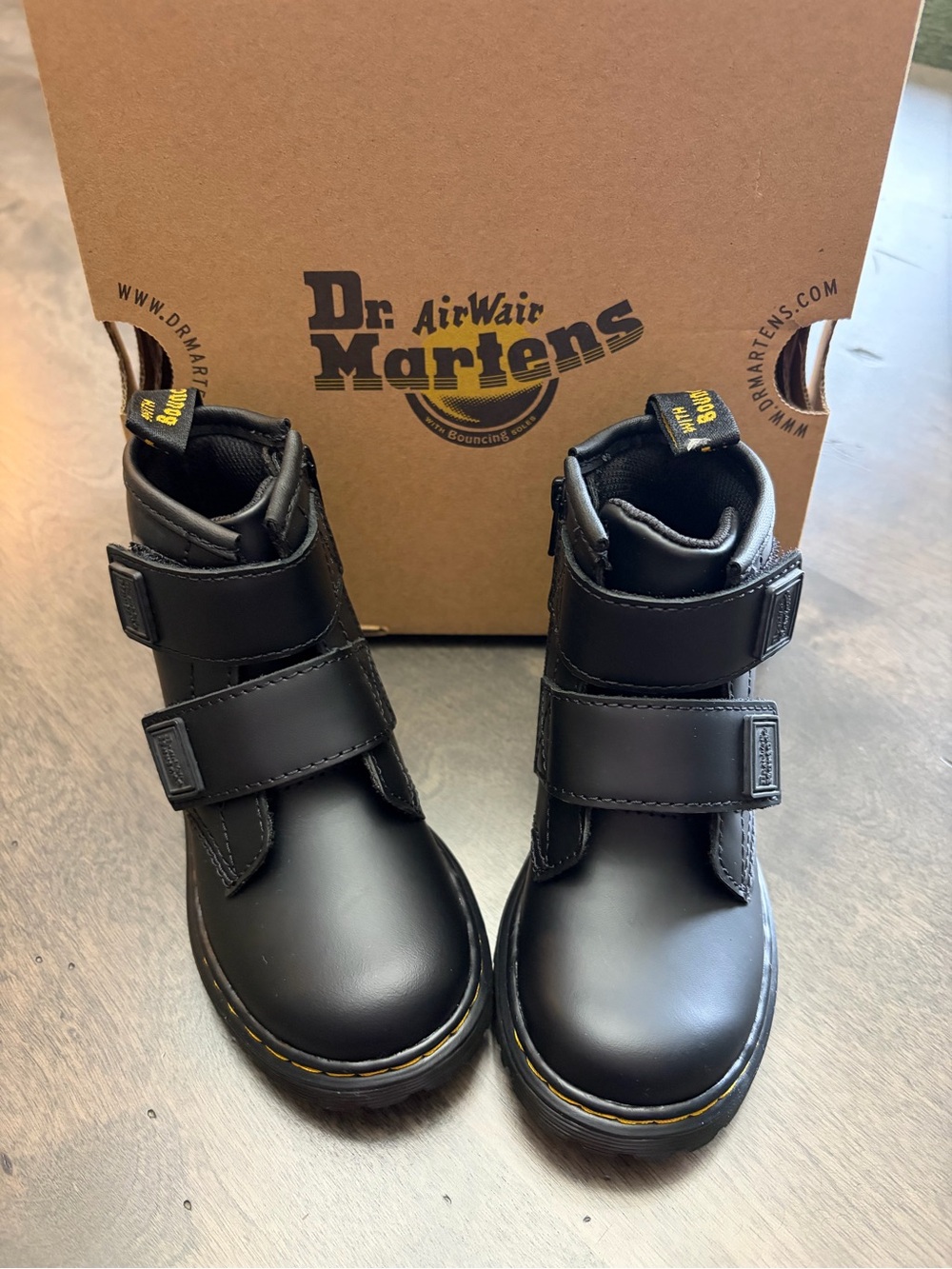 Dr. Martens Kids Black Leather Velcro Boots